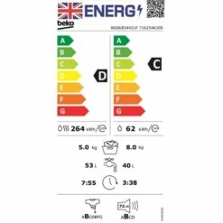 Beko WDIK854421F Integrated 8kg/5kg 1400rpm Washer Dryer - White 9 Beko WDIK854421F Integrated 8kg/5kg 1400rpm Washer Dryer - White -Blanco Shop b e beko wdik854421f energy label
