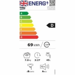 Beko WTL74051W Freestanding 7kg 1400rpm Washing Machine - White -Blanco Shop b e beko wtl74051w energy label