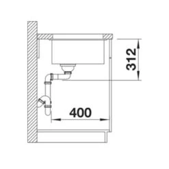 Blanco SUBLINE 700-U Silgranit 1 Bowl Undermount Kitchen Sink With Manual InFino Waste - Soft White - 527173 -Blanco Shop b l blanco 527173 side view dimensions