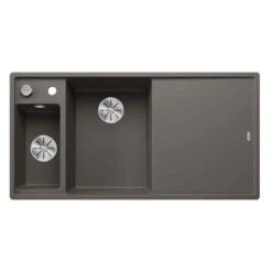 Blanco AXIA III 6 S LH Silgranit 1.5 Bowl Inset Kitchen Sink With Drain Remote Control - Volcano Grey - 527226