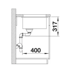 Blanco ETAGON 500-U Silgranit 1 Bowl Undermount Kitchen Sink With Manual InFino Waste - Volcano Grey - 527258 -Blanco Shop b l blanco 527258 side view dimensions