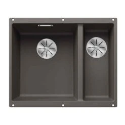 Blanco SUBLINE 340/160-U LH Silgranit 2 Bowl Undermount Kitchen Sink With Manual InFino Waste - Volcano Grey - 527345