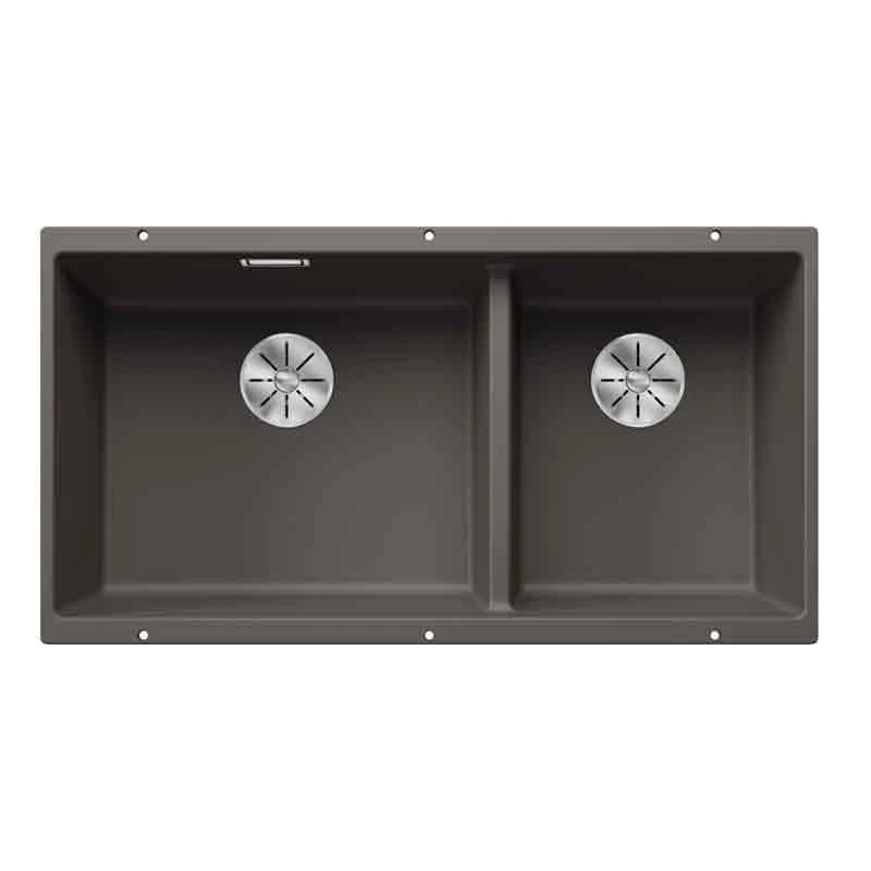 Blanco SUBLINE 480/320-U LH Silgranit 2 Bowl Undermount Kitchen Sink With Manual InFino Waste - Volcano Grey - 527351 1 Blanco SUBLINE 480/320-U LH Silgranit 2 Bowl Undermount Kitchen Sink With Manual InFino Waste - Volcano Grey - 527351