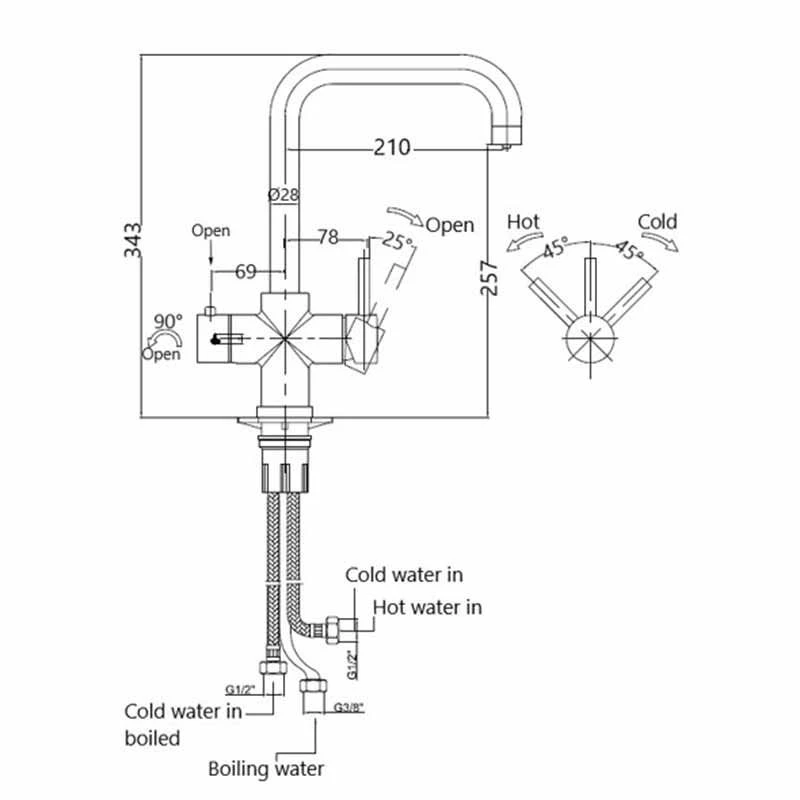 Prima+ 3 In 1 Hot Kitchen Tap - Brushed Steel - BPR403 2 Prima+ 3 In 1 Hot Kitchen Tap - Brushed Steel - BPR403 - Image 2
