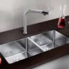 Blanco ANDANO 400/400-U 2 Bowl Undermount Stainless Steel Kitchen Sink With Manual InFino Drain System - Satin Polish - 522987