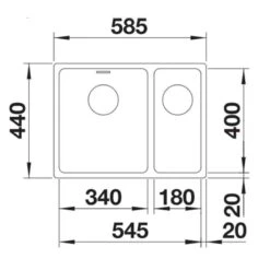 Blanco ANDANO 340/180-U 1.5 Bowl Stainless Steel Bowl Kitchen Sink With Manual InFino Drain System - Satin Polish - 522979 7 Blanco ANDANO 340/180-U 1.5 Bowl Stainless Steel Bowl Kitchen Sink With Manual InFino Drain System - Satin Polish - 522979 -Blanco Shop blanco andano 522979 dimensions 1