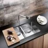 Blanco ANDANO 340/180-U 1.5 Bowl Stainless Steel Bowl Kitchen Sink With Manual InFino Drain System - Satin Polish - 522979