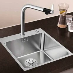 Blanco ANDANO 400-IF/A 1 Bowl Inset Stainless Steel Kitchen Sink With Remote Control InFino Drain System - Satin Polish - 525244