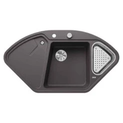 Blanco DELTA II 1.5 Bowl Inset Silgranit Corner Kitchen Sink With Remote Control InFino Drain System - Rock Grey - 523657