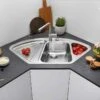 Blanco DELTA-IF 1.5 Bowl Inset Silgranit Corner Kitchen Sink With Remote Control InFino Drain System - Satin Polish - 523667