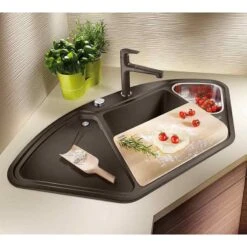 Blanco DELTA II 1.5 Bowl Inset Silgranit Corner Kitchen Sink With Remote Control InFino Drain System - Coffee - 523669