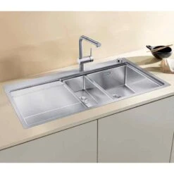 Blanco DIVON II 6 S-IF 1.5 Bowl Inset Stainless Steel Kitchen Sink With Remote Control InFino Drain System - Satin Polish - 521661