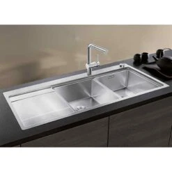 Blanco DIVON II 8 S-IF 2 Bowl Inset Stainless Steel Kitchen Sink With Remote Control InFino Drain System - Satin Polish - 521664