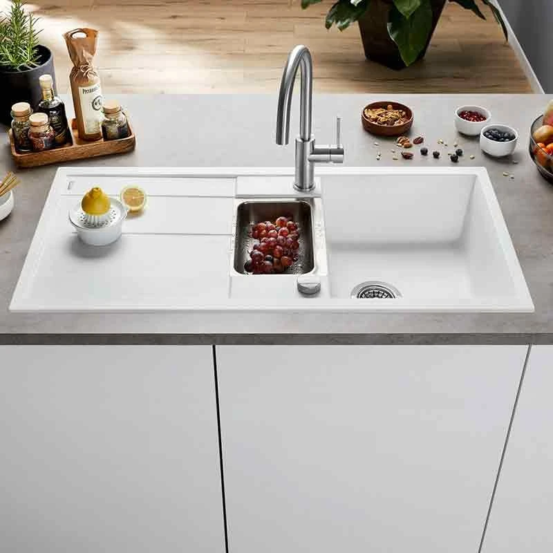 Blanco METRA 6 S 1.5 Bowl Inset Silgranit Reversible Kitchen Sink With Drain Remote Control - White - 513046 1 Blanco METRA 6 S 1.5 Bowl Inset Silgranit Reversible Kitchen Sink With Drain Remote Control - White - 513046