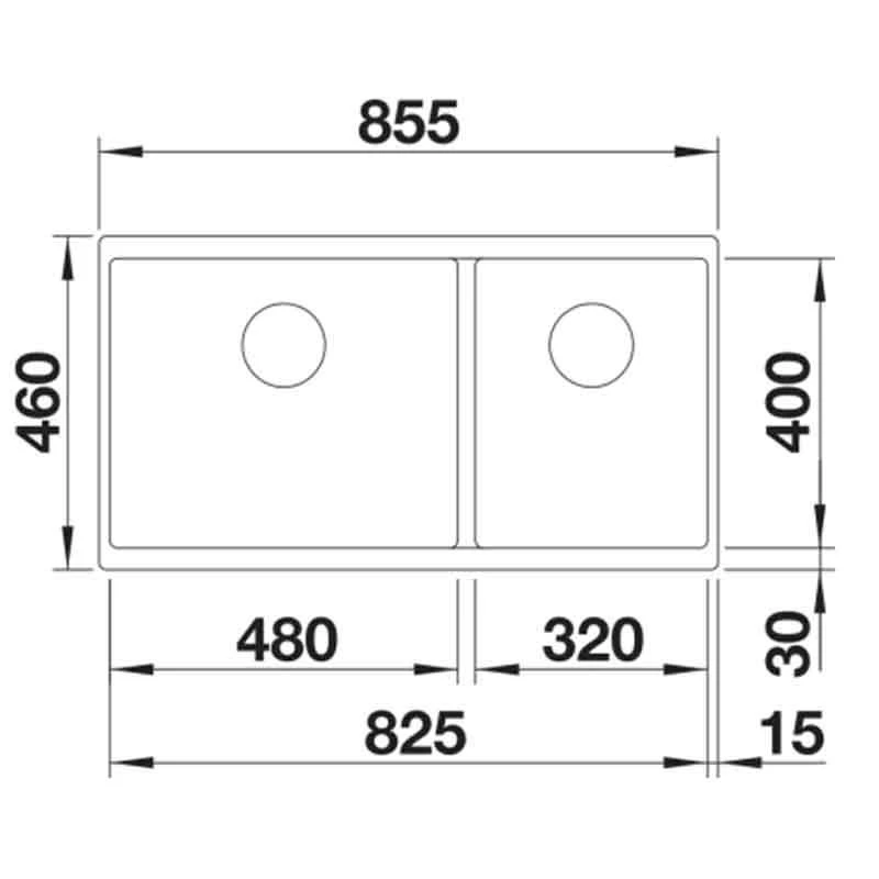 Blanco SUBLINE 480/320-U LH 2 Bowl Undermount Silgranit Kitchen Sink With Manual InFino Waste - Anthracite - 523584 2 Blanco SUBLINE 480/320-U LH 2 Bowl Undermount Silgranit Kitchen Sink With Manual InFino Waste - Anthracite - 523584 - Image 2