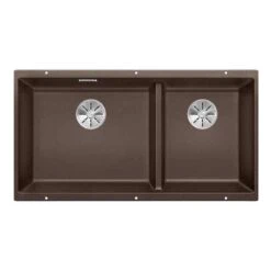 Blanco SUBLINE 480/320-U LH 2 Bowl Undermount Silgranit Kitchen Sink With Manual InFino Waste - Coffee - 523593