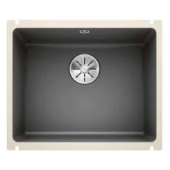 Blanco SUBLINE 500-U 1 Bowl Undermount Ceramic Kitchen Sink With Manual InFino Waste - Basalt - 523739