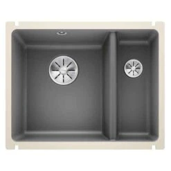 Blanco SUBLINE 350/150-U 1.5 LH Bowl Undermount Ceramic Kitchen Sink With Manual InFino Waste - Basalt - 523746