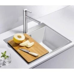 Blanco SUBLINE 500-IF/A SteelFrame 1 Bowl Inset Silgranit Kitchen Sink With Manual InFino Waste - White - 524114