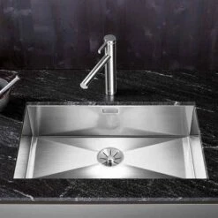 Blanco ZEROX 700-U 1 Bowl Undermount Stainless Steel Kitchen Sink With Manual InFino Waste - Satin Polish - 521593