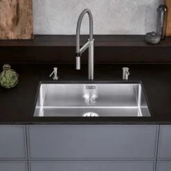 Blanco CLARON 700-U 1 Bowl Undermount Stainless Steel Kitchen Sink With Manual InFino Waste - Satin Polish - 521581