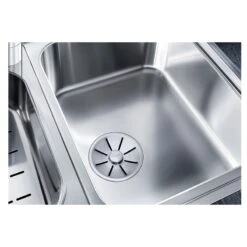 Blanco CLASSIC Pro 6S-IF Stainless Steel 1.5 Bowl Inset Reversible Kitchen Sink With Drain Remote Control - Satin Polish - 523665 -Blanco Shop blanco 523665 close up