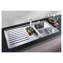 Blanco CLASSIC Pro 6S-IF Stainless Steel 1.5 Bowl Inset Reversible Kitchen Sink With Drain Remote Control - Satin Polish - 523665