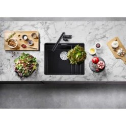 Blanco ETAGON 500-U Silgranit 1 Bowl Undermount Kitchen Sink With Manual InFino Waste - Black - 525887 -Blanco Shop blanco 525887