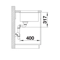 Blanco ETAGON 500-U Silgranit 1 Bowl Undermount Kitchen Sink With Manual InFino Waste - Black - 525887 -Blanco Shop blanco 525887 side view dimensions