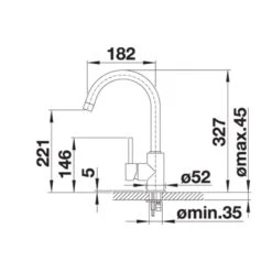 Blanco MIDA Eco Flow Regulated Kitchen Mixer Tap - Chrome - 526143 -Blanco Shop blanco 526143 side view dimensions