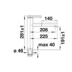 Blanco LINEE-S Pull-Out Handset Silgranit-Look Dual Finish Kitchen Tap - Volcano Grey - 526956 -Blanco Shop blanco 526956 side view dimensions