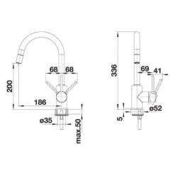 Blanco MIDA-S Silgranit Look Kitchen Mixer Tap With Pull-Out Spray - Volcano Grey - 526967 -Blanco Shop blanco 526967 side view dimensions