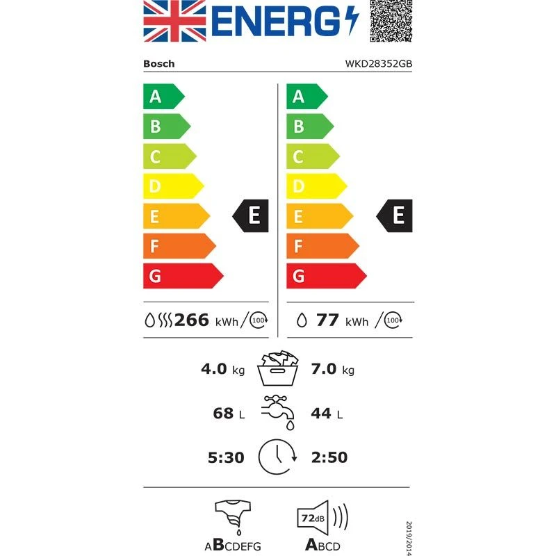 Bosch Series 4 WKD28352GB Built-In 7/4kg 1400rpm Washer Dryer - White 4 Bosch Series 4 WKD28352GB Built-In 7/4kg 1400rpm Washer Dryer - White - Image 4