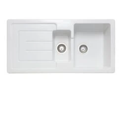 Rangemaster Austell 1.5 Bowl Fire Clay Ceramic Kitchen Sink - White - CAU10102WH/