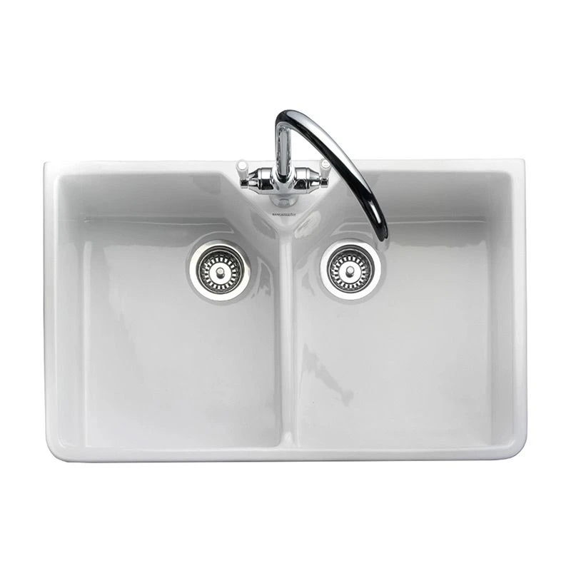 Rangemaster Farmhouse Belfast 2 Bowl Fire Clay Ceramic Kitchen Sink - White - CFBL800WH/ 1 Rangemaster Farmhouse Belfast 2 Bowl Fire Clay Ceramic Kitchen Sink - White - CFBL800WH/