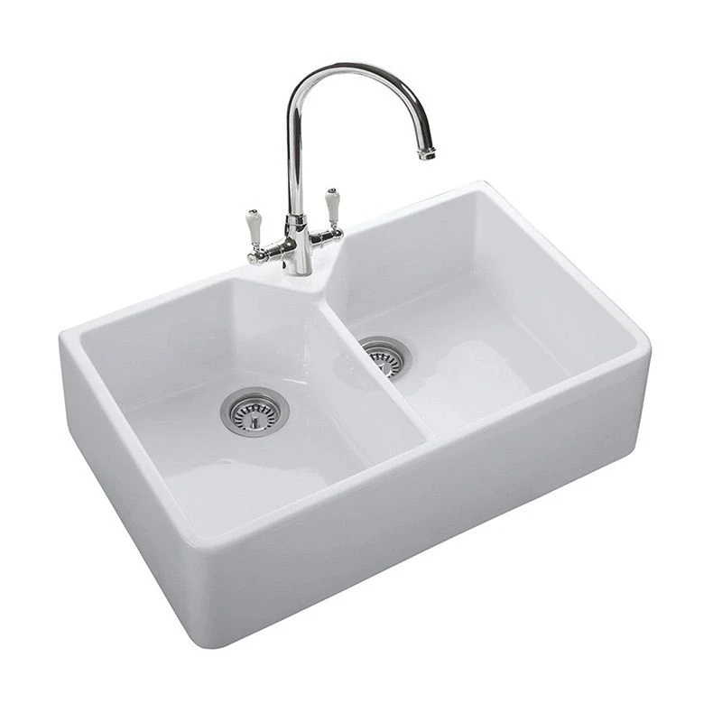 Rangemaster Farmhouse Belfast 2 Bowl Fire Clay Ceramic Kitchen Sink - White - CFBL800WH/ 2 Rangemaster Farmhouse Belfast 2 Bowl Fire Clay Ceramic Kitchen Sink - White - CFBL800WH/ - Image 2