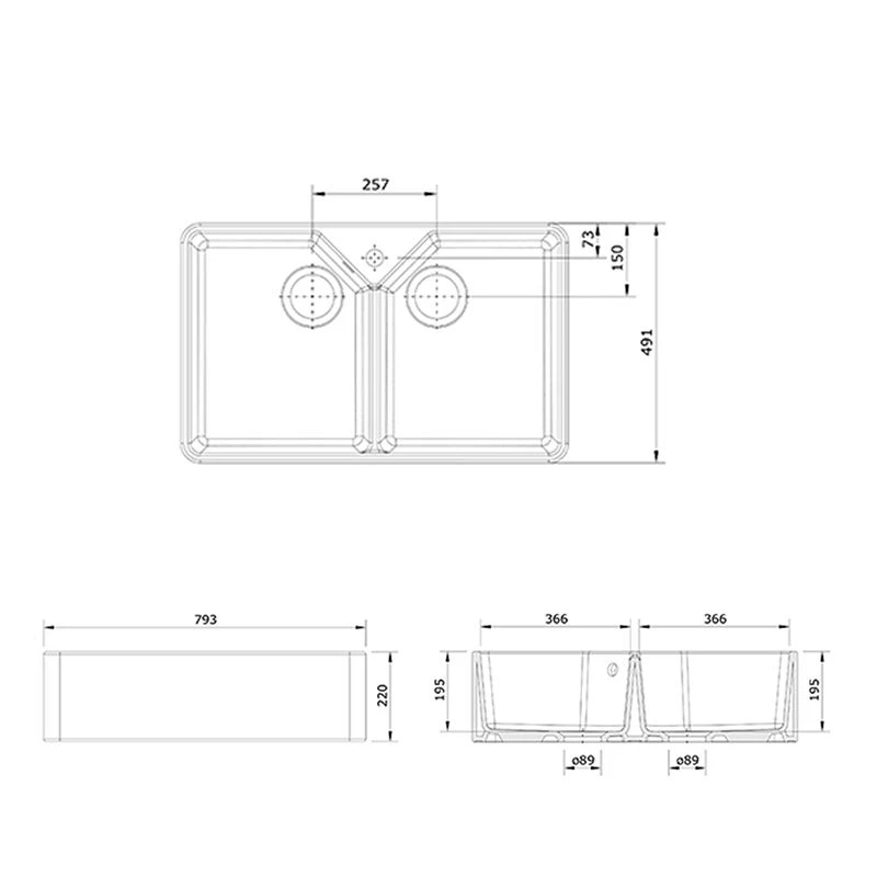 Rangemaster Farmhouse Belfast 2 Bowl Fire Clay Ceramic Kitchen Sink - White - CFBL800WH/ 3 Rangemaster Farmhouse Belfast 2 Bowl Fire Clay Ceramic Kitchen Sink - White - CFBL800WH/ - Image 3