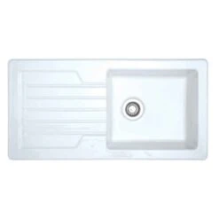 Prima 1 Bowl & Drainer Reversible Inset Ceramic Kitchen Sink - White - CPR412