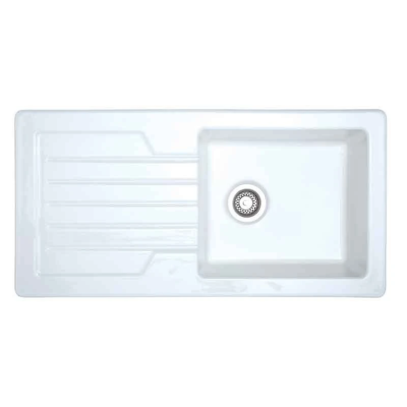 Prima 1 Bowl & Drainer Reversible Inset Ceramic Kitchen Sink - White - CPR412 1 Prima 1 Bowl & Drainer Reversible Inset Ceramic Kitchen Sink - White - CPR412