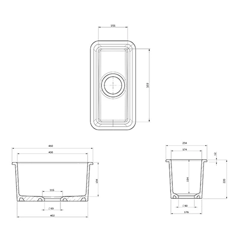 Rangemaster Rustique 234x460 0.5 Bowl Fire Clay Ceramic Kitchen Sink - White - CRUB1740WH/ 3 Rangemaster Rustique 234x460 0.5 Bowl Fire Clay Ceramic Kitchen Sink - White - CRUB1740WH/ - Image 3