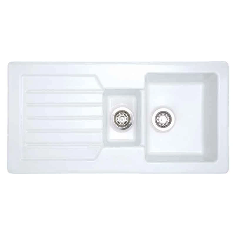 Prima 1.5 Bowl & Drainer Reversible Inset Ceramic Kitchen Sink - White - CPR410 1 Prima 1.5 Bowl & Drainer Reversible Inset Ceramic Kitchen Sink - White - CPR410