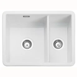 Rangemaster Rustique 1.5 Bowl Fire Clay Ceramic Kitchen Sink - White - CRUB3216WH/