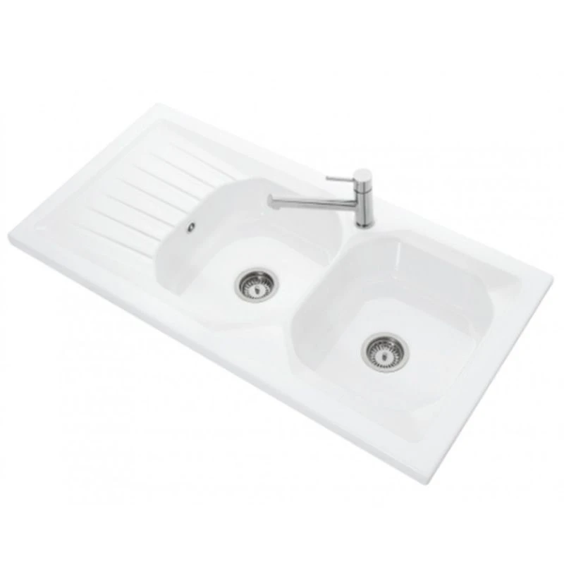 Villeroy & Boch Provence 2 Bowl Reversible Ceramic Kitchen Sink & Drainer - White - EV90002 1 Villeroy & Boch Provence 2 Bowl Reversible Ceramic Kitchen Sink & Drainer - White - EV90002