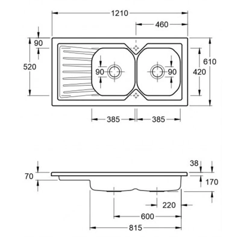 Villeroy & Boch Provence 2 Bowl Reversible Ceramic Kitchen Sink & Drainer - White - EV90002 2 Villeroy & Boch Provence 2 Bowl Reversible Ceramic Kitchen Sink & Drainer - White - EV90002 - Image 2