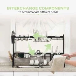 HOMCOM 2 Tier Adjustable Over The Sink Dish Drainer - Black - 801-286V00BK 14 HOMCOM 2 Tier Adjustable Over The Sink Dish Drainer - Black - 801-286V00BK -Blanco Shop esv756188d6780b46.jpg