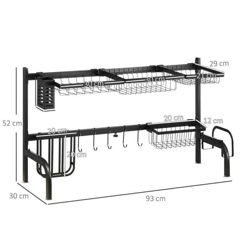 HOMCOM 2 Tier Adjustable Over The Sink Dish Drainer - Black - 801-286V00BK 6 HOMCOM 2 Tier Adjustable Over The Sink Dish Drainer - Black - 801-286V00BK - Image 6