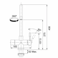 Franke Minerva Helix 4-in-1 Electronic Kitchen Tap - Stainless Steel - 119.0625.396 -Blanco Shop franke minerva 1190625396 dimensions 1