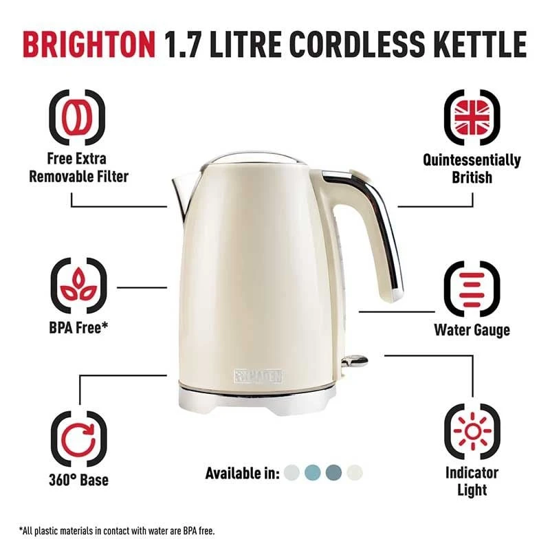 Haden Brighton Cornish 1.7 Litre Kettle - Cream - 203892 3 Haden Brighton Cornish 1.7 Litre Kettle - Cream - 203892 - Image 3