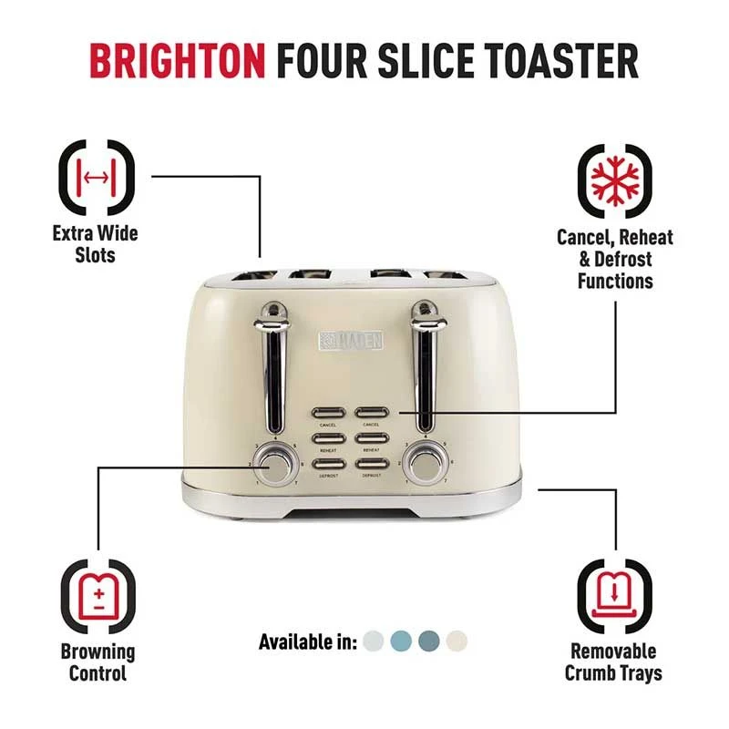 Haden Brighton Cornish 4 Slice Toaster - Cream - 203908 3 Haden Brighton Cornish 4 Slice Toaster - Cream - 203908 - Image 3