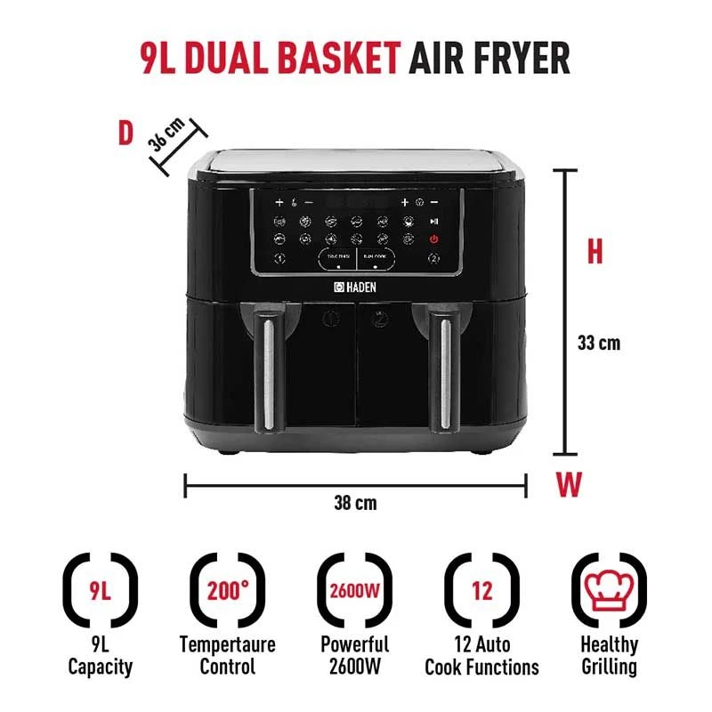 Haden 9 Litre (2 X 4.5L) Dual Basket Air Fryer - 206978 5 Haden 9 Litre (2 X 4.5L) Dual Basket Air Fryer - 206978 - Image 5